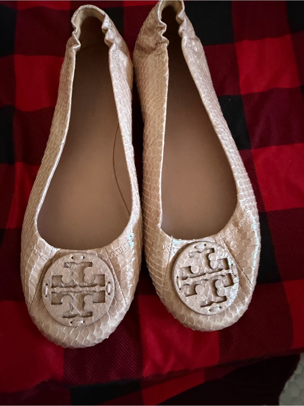 Tory Burch Champagne Metallic Logo Ballet Flats
